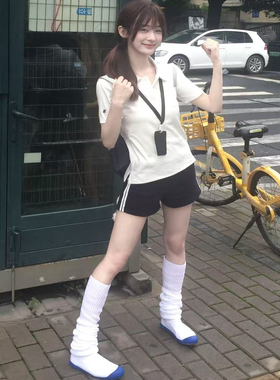 学院风收腰刺绣短袖POLO衫女基础款jk制服休闲运动短裤套装夏季