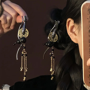 山沐手作「墨坞听泉」新中式 古风葫芦流苏发夹女后脑勺侧边夹发饰