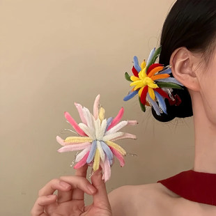 山沐手作「彩色烟火」国风新年扭扭棒烟花发夹头饰女过年发卡发饰