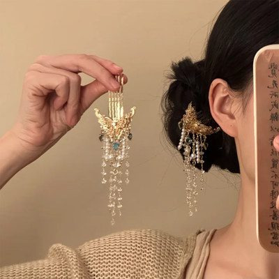 山沐手作「金銮和鸣」国风金色流苏发簪插梳女发梳古风新中式头饰