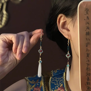 山沐手作「烟雨江南」新中式长款水滴吊坠耳环女旗袍耳坠古风耳饰