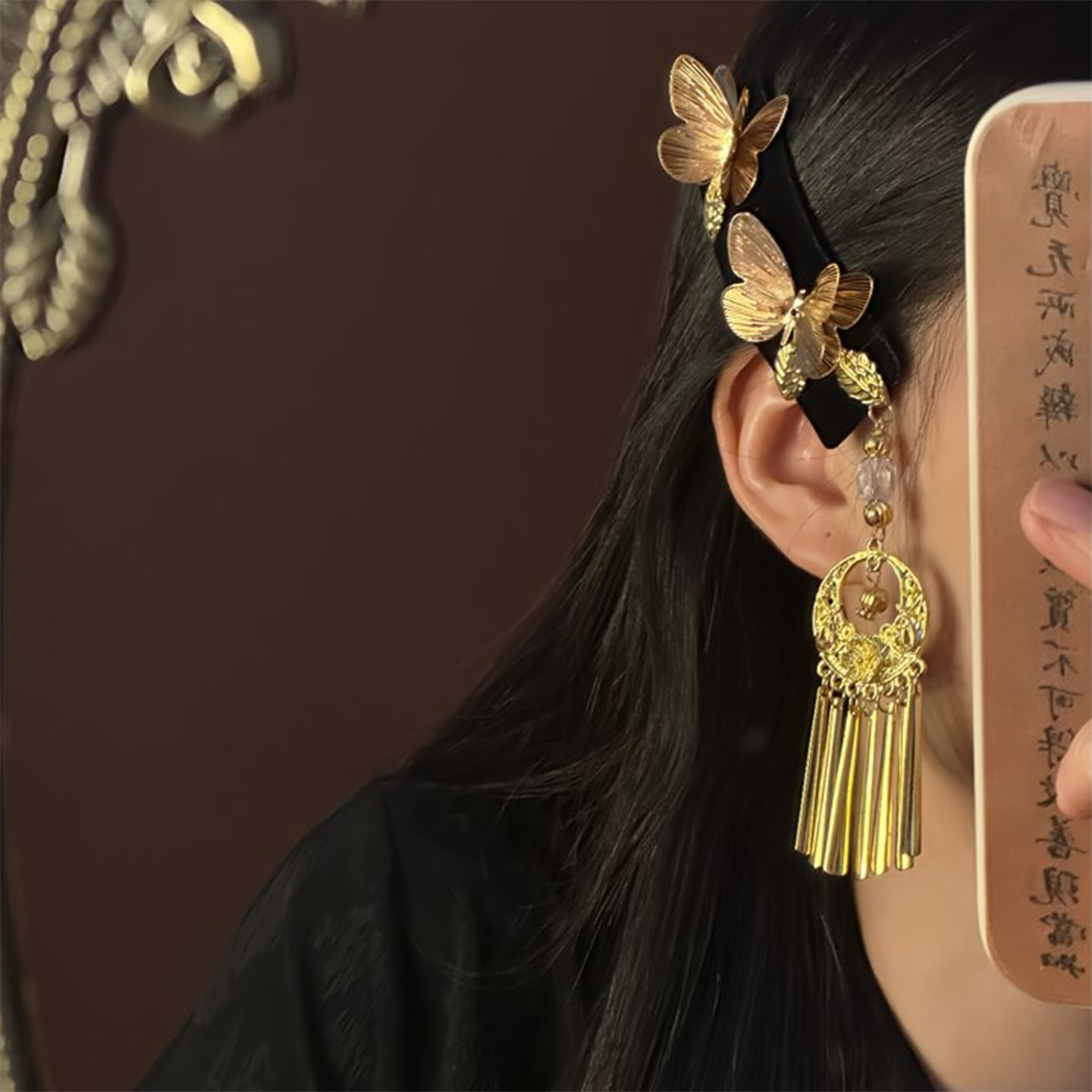 山沐手作「金蝶映柔」古风金色蝴蝶流苏发夹女高级感旗袍汉服发饰