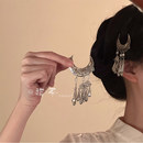 民族风银色月亮流苏发夹侧边刘海夹发卡藏族苗疆头饰 银月穗影