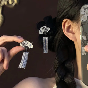 山沐手作「青罗小扇」国风扇子流苏发夹女古风汉服边夹新中式头饰