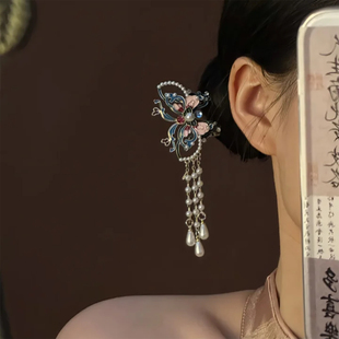 山沐手作「云釉芙蝶」新中式国风蝴蝶流苏u型发簪女发钗簪子发饰