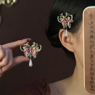 山沐手作「蝶韵雅意」国风蝴蝶流苏发夹女古风汉服侧边夹旗袍发饰