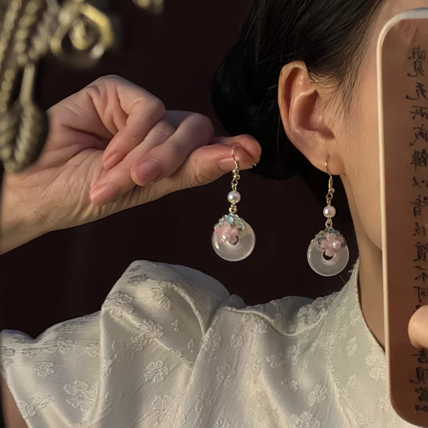 山沐手作「壁玉生花」新中式平安扣吊坠耳环女旗袍耳坠复古风耳饰