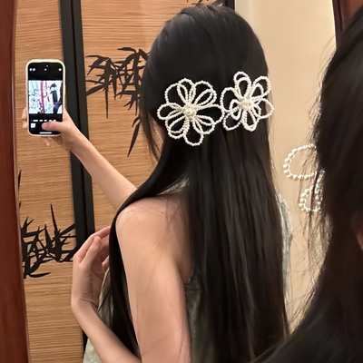 山沐手作「珠花数雨」超仙精致珍珠花朵发夹女度假风边夹发卡发饰