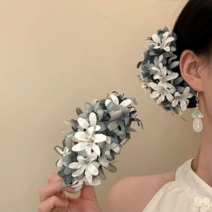 山沐手作「雨落汀兰」超仙森系花朵发夹女侧边夹子发饰新中式头饰