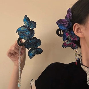 山沐手作「蝶落青芜」新中式刺绣蝴蝶抓夹女鲨鱼夹后脑勺发抓发饰