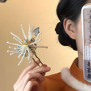 山沐手作「珠花漫绽」古风珍珠花朵发簪女汉服头饰盘发钗簪子发饰