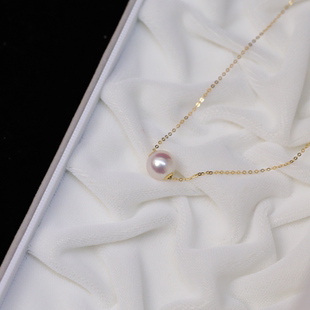 阿古屋天然海水珍珠樱花粉akoya经典基础款18K金花珠路路通送女友