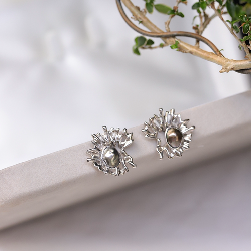 大溪地炫彩keshi黑珍珠925银个性定制款耳钉野生无核海水克旭珍珠