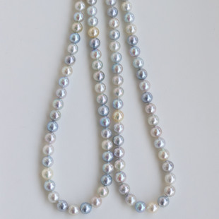 日本akoya糖果色混彩正圆大尺寸近圆型送女友天然海水珍珠串链