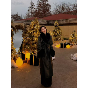 《All Black》冬季重工绵羊皮狐狸毛三合一长款皮衣大衣