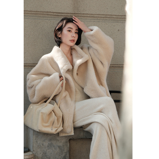 宽松慵懒感全羊毛立领皮草外套 冬季 卷卷棉云