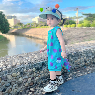 婴儿衣服夏季连体衣男女宝宝无袖纯棉哈衣新生儿超萌毛怪爬服夏装