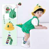 婴儿短袖 新生儿宝宝纯棉连体衣薄款 包屁衣套装 夏 恐龙背带裤 夏季