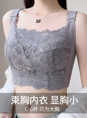 束胸内衣大胸显小防下垂收副乳无钢圈缩胸神器大杯f抹胸式文胸e杯