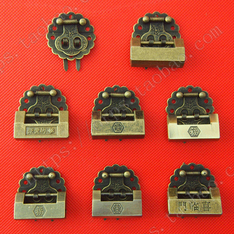 3CM花鸟锁扣铁U形配仿古锁头专用木制首饰盒珠宝盒木盒配件暗箱扣