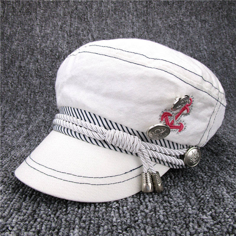 NOABAT儿童帽子春夏女童八角帽刺绣银白平顶帽大童清凉透气鸭舌帽