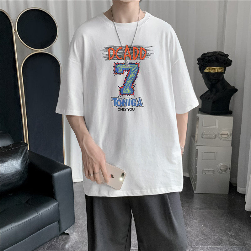 Printed personality round neck short sleeve t-shirt men's loose Korean fashion couple's versatile bottom T-shirt