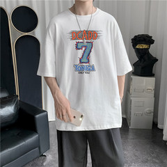 Printed personality round neck short sleeve t-shirt men's loose Korean fashion couple's versatile bottom T-shirt