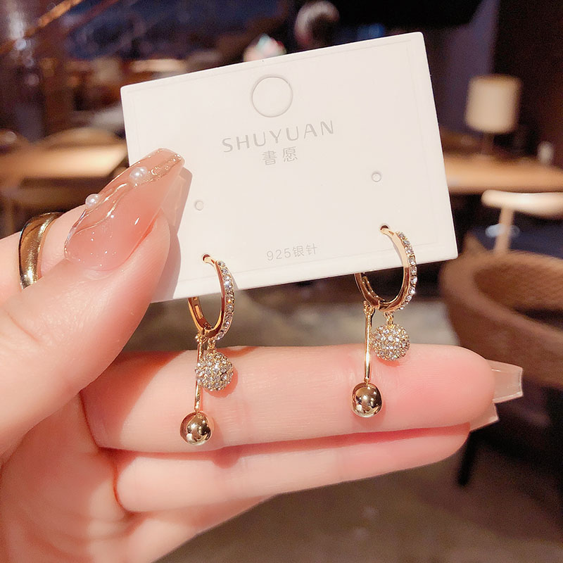 韩版水钻球球耳扣耳环女