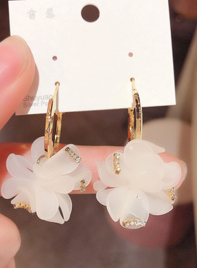 超仙白色花瓣球花朵耳环2025新款爆款耳圈小众气质甜美银针耳饰女