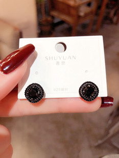 高级设计感复古黑钻几何耳钉女韩国网红气质银针耳环2025年新款潮