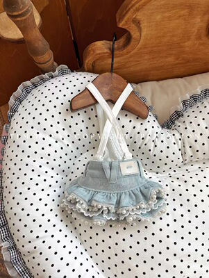 现货TFM宠物牛仔背带裙蛋糕裙珍珠蕾丝裙马尔济斯约克夏牛仔裙