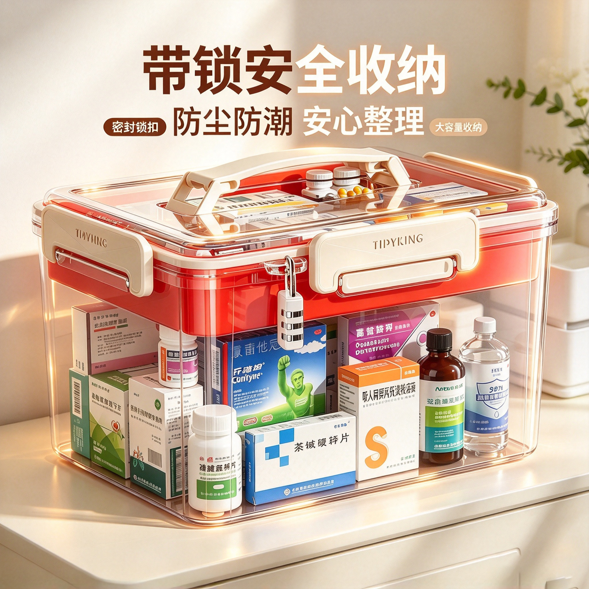 药箱防儿童带锁家用大号医疗急救药物收纳盒家庭装药品分层医药箱