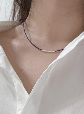 S925纯银珍珠项链女锁骨链轻奢小众设计感简约超细颈链女百搭