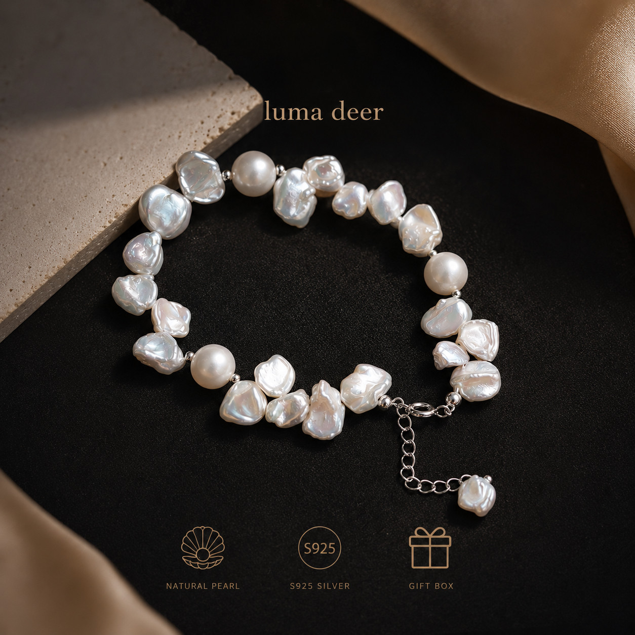 Luma Deer花瓣淡水珍珠手链女高级感轻奢小众S925纯银设计感手饰