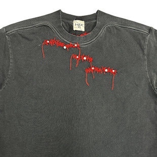 PAGE10自主手缝补缺裂口心电图感纯棉中厚双纱微宽松短款 T恤