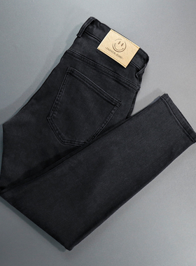 黑灰色九分牛仔裤男士款韩版弹力百搭水洗复古怀旧修身小脚牛仔裤