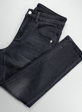 |质感强尖货|九分牛仔裤男士弹力潮流压花百搭黑灰色修身小脚裤男