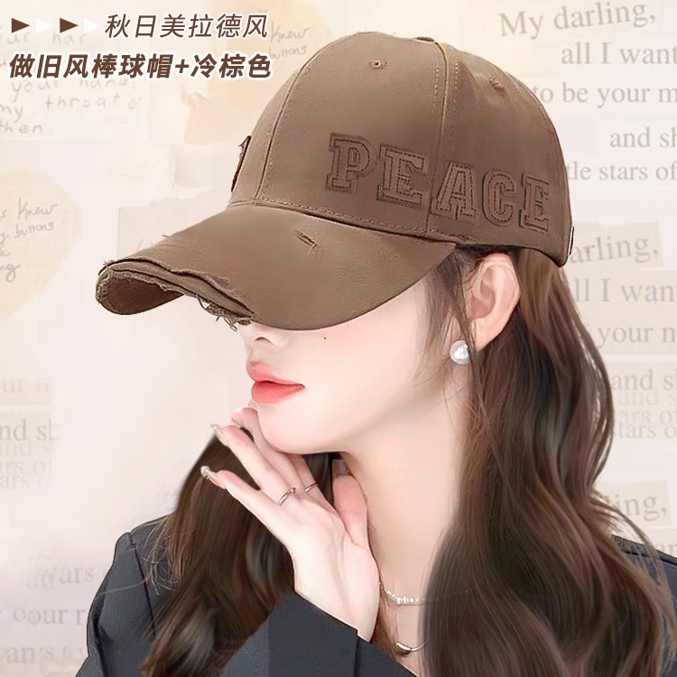 PEACE侧标帽子假发棒球帽时尚新款大波浪假发帽子一体假发全头套c