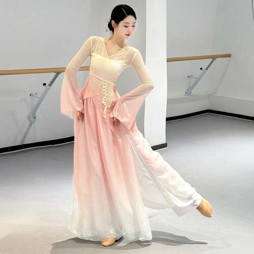 古典舞渐变身韵纱衣舞蹈演出服装中国舞套装练功服形体服艺考上衣