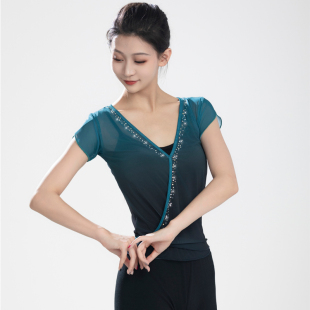 身韵基训纱衣艺考水钻古典舞蹈服女练功服短袖 演出服古风 渐变新款