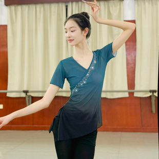 北舞同款 团服民族飘逸舞蹈艺考上衣 专业古典舞身韵纱衣练功服短袖