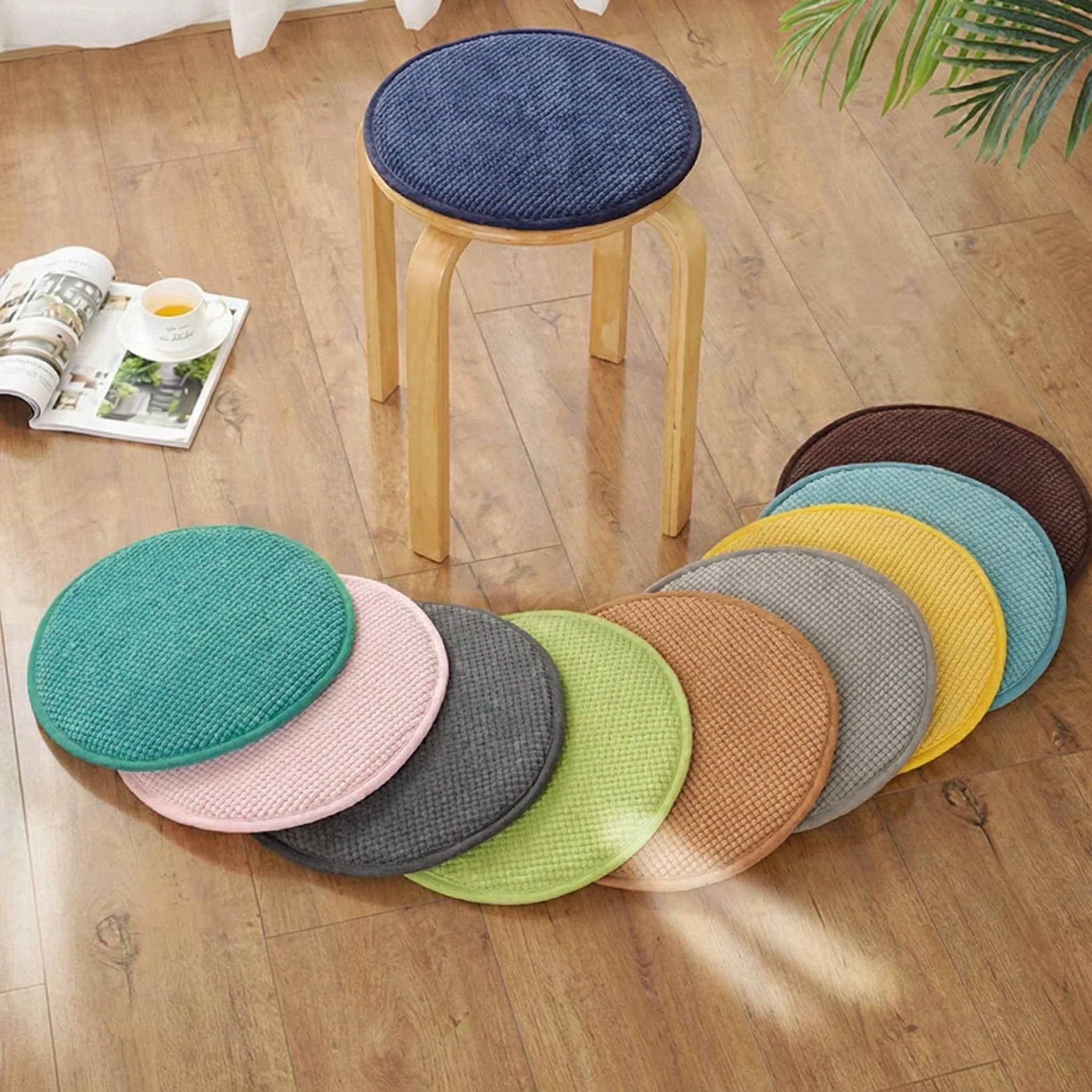 灯芯绒纯色防滑垫圆形椅子垫客厅学生垫圆凳幼儿园坐垫纯色餐椅垫