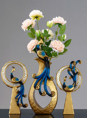 北欧简约装饰孔雀插花干花瓶纸餐巾收纳手工客厅桌面摆件创意