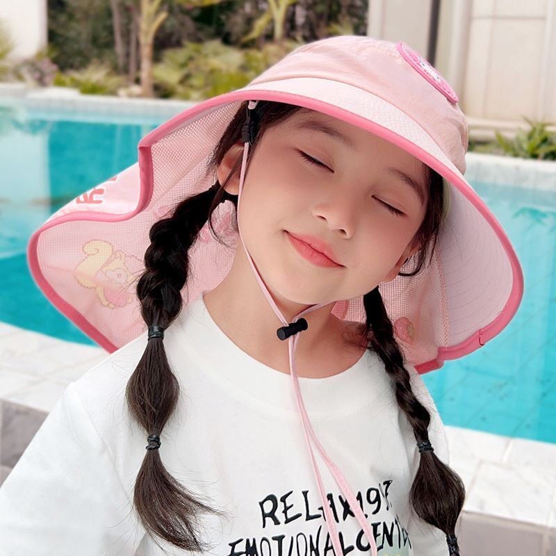儿童三丽鸥防晒帽夏季披肩宝宝遮阳帽男童大檐沙滩空顶太阳帽女童