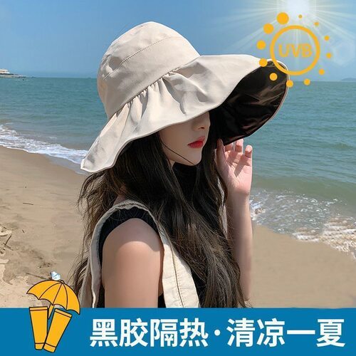 黑胶UV渔夫帽女夏季遮阳遮脸防晒薄款防紫外线太阳帽子