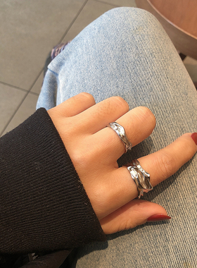 暗黑风纯银异形褶皱不规则戒指