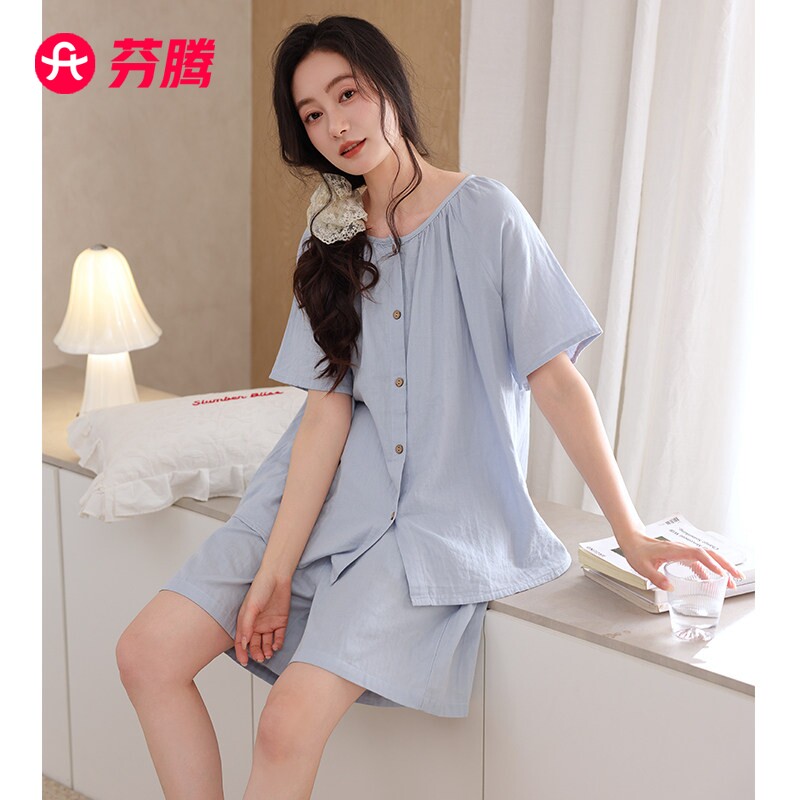 芬腾睡衣女士夏季纯棉薄款短袖短裤2026新款休闲大码可外穿家居服