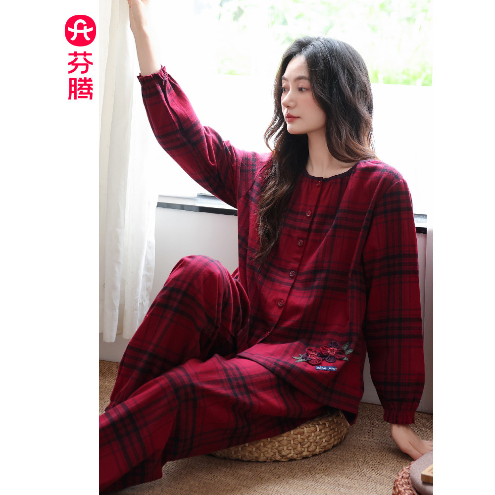 芬腾梭织全棉格睡衣女春夏季长袖薄款纯棉秋冬大码纱布家居服套装,女士内衣/男士内衣/家居服,睡衣/家居服套装,淘宝优惠券,粉丝福利购,淘宝优惠卷