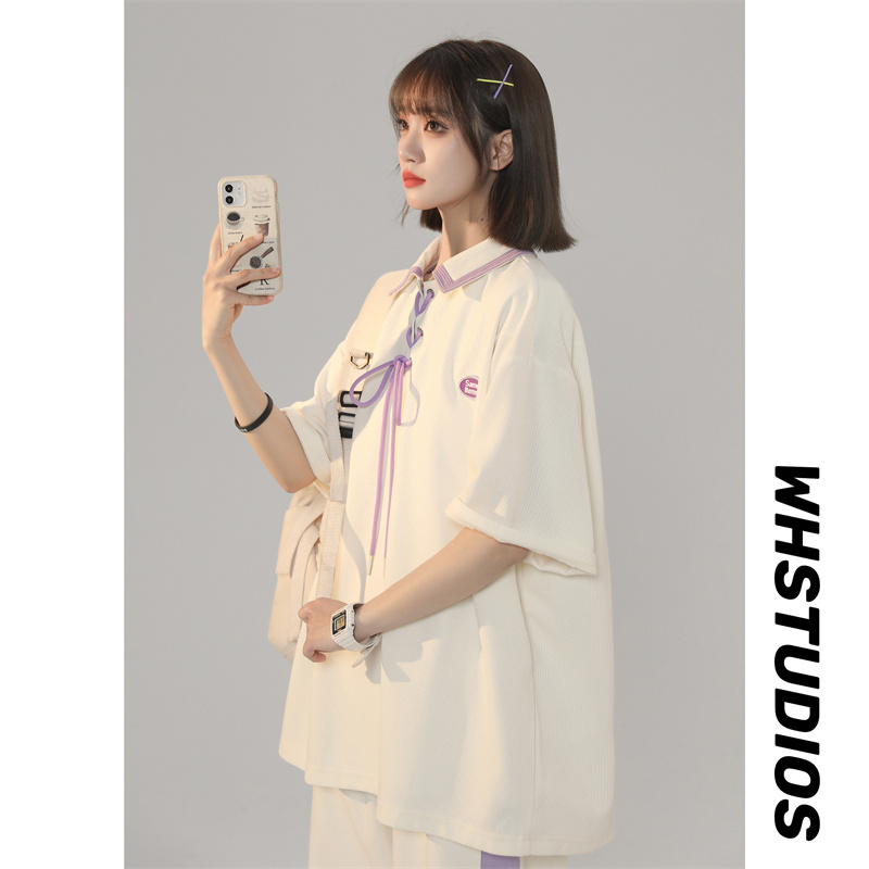 XZ413-HT23-P70-2024夏季新款透气轻薄配色宽松休闲时尚套装