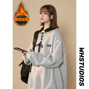 加绒加厚450克华夫格休闲时尚 XZ413 2023中性风冬季 P60 卫衣 HW95